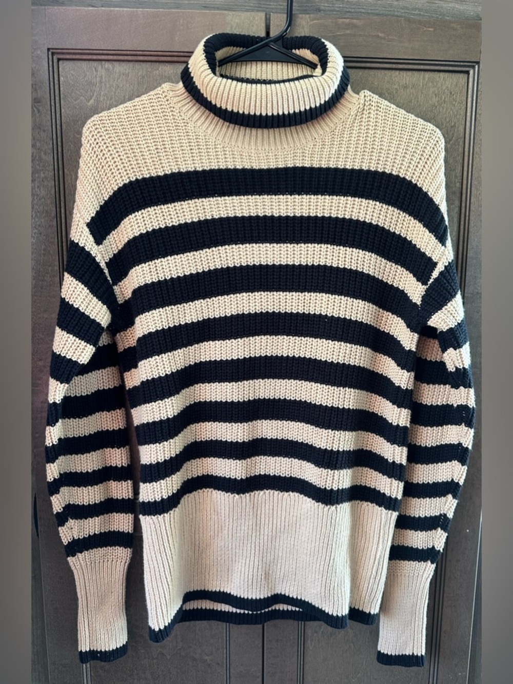 CAbi Polo Black and Tan Striped Turtleneck Sweater Size XXS